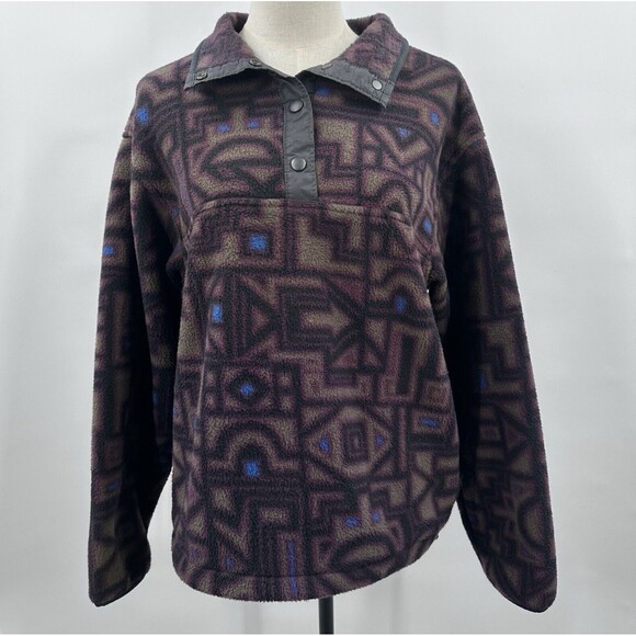 VTG Woolrich Fleece Womens M Pullover Sweatshirt T Snap Aztec Southwestern USA - Picture 2 of 8